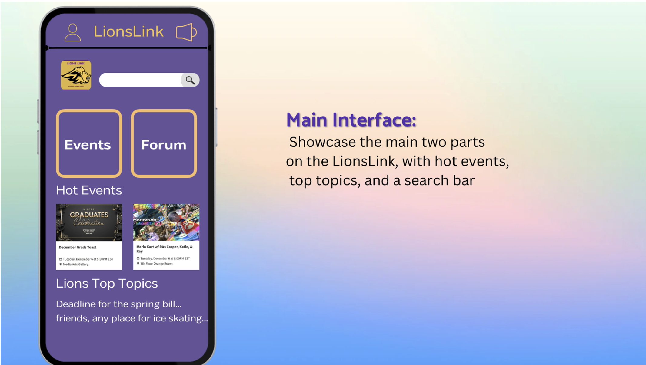 Lionslink app mockup